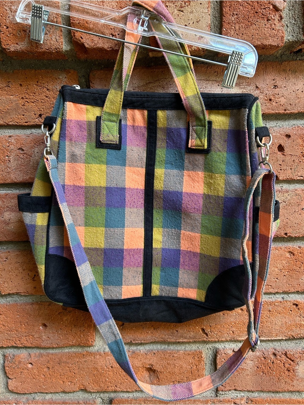 D&Y Multicolor Plaid Shoulder Tote in Green, Purple, Yellow, Orange, Blue